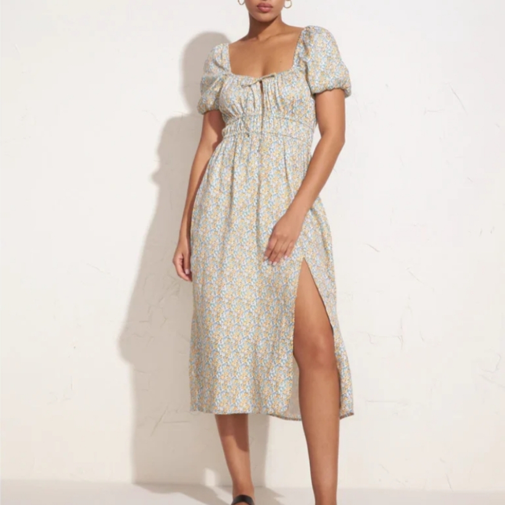 Faithfull The Brand Terina Sabinosa Midi Puff Sleeve Dress Size XS